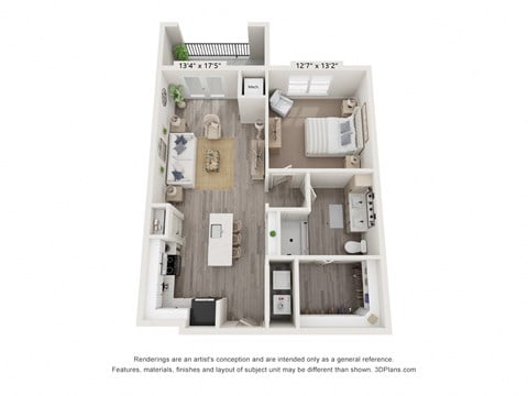 Floor plan for 1 bed, 1 bath, 819 sqft